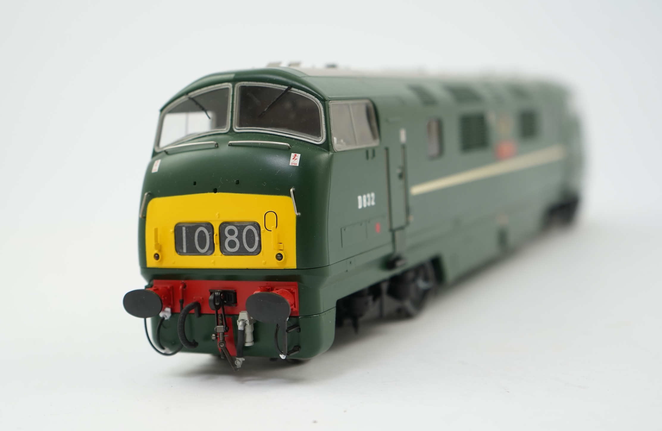 An 0 Gauge Heljan model of BR Warship Class Onslaught D832 Bo-Bo diesel hydraulic locomotive, powered for two rail operation, with original box.